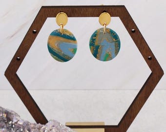 Summer Luxe Double Oval Marble Polymer Clay Dangle Earrings