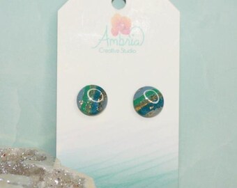 Summer Luxe Round Marble Polymer Clay Stud Earrings