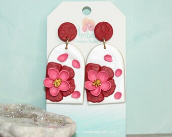 Red & Pink Floral Arch Polymer Clay Dangle Earrings