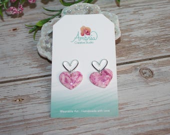 Valentine Double Heart Polymer Clay Short Dangle Earrings