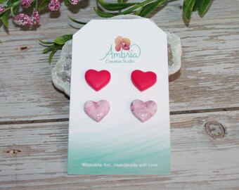 Valentine Heart Polymer Clay Stud Earrings