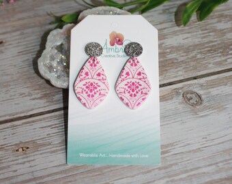 Valentine Simple Silkscreen Polymer Clay Dangle Earrings