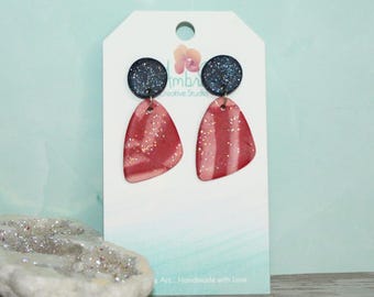 Patriotic Red, White & Blue Irregular Polymer Clay Dangle Earrings