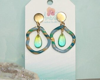 Summer Luxe Wobble Drop Marble Polymer Clay Dangle Earrings