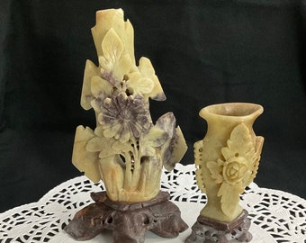 Pair of Soapstone Carved figurines | Vase | Sculpture | Vintage | Hand-carved