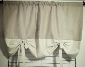 Farmhouse Valance with ties | Valances | Linen Valance | Lined Tied up Valance | Kitchen | Dining Room | Window Treatments