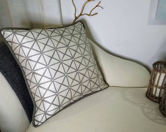 Geometric gray and ivory | Euro-sham cover | grey velvet piping | high end fabric | Rohu lattice grey | Only One Left