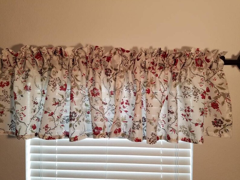 Flowers Linen Valances Window Treatments Curtains Kitchen Etsy