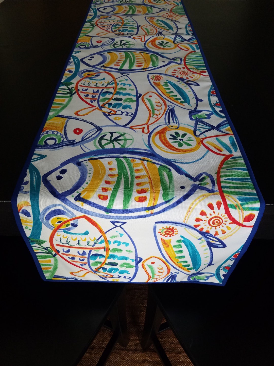 Coastal Fish Table Runner | Nautical Kitchen Linens - Etsy