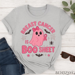 Breast Cancer is Boo Sheet SVG PNG | Funny Pink Ghost Halloween Breast Cancer Awareness Digital File | Cricut Sublimation Clipart