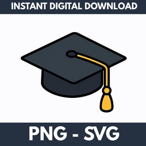 Graduation Hat Clipart PNG & SVG | Black Mortarboard with Tassel | Graduation Digital Download for Cricut, Sublimation, DIY Projects