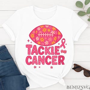 Tackle Cancer SVG PNG | Breast Cancer Awareness Football Clipart | Pink Ribbon Digital Download for Shirt, Tumbler, Sublimation, Cricut