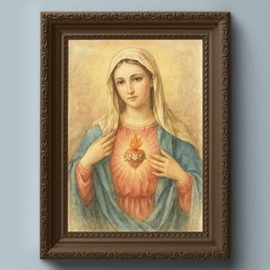 Unbeflecktes Herz Mariens - Traditionelle katholische Wandkunst zum Ausdrucken - hoher Auflösung Sofort-Digitaldruck-Download