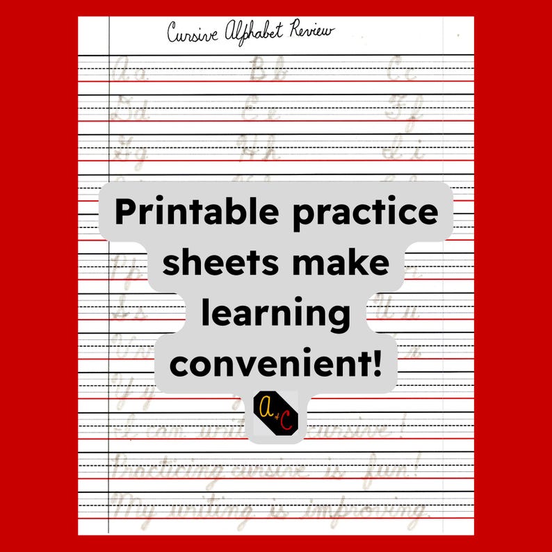 Cursive Alphabet Practice Sheet for Adults; Adult Handwriting Review ...