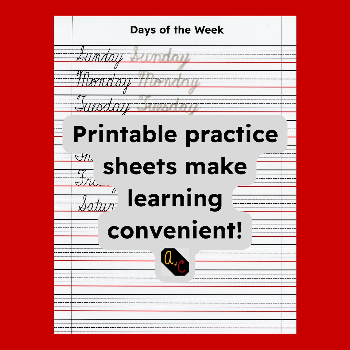 Word Week In Cursive Cursive Practice Worksheet for Days of the Week. With Video Tutorial ...