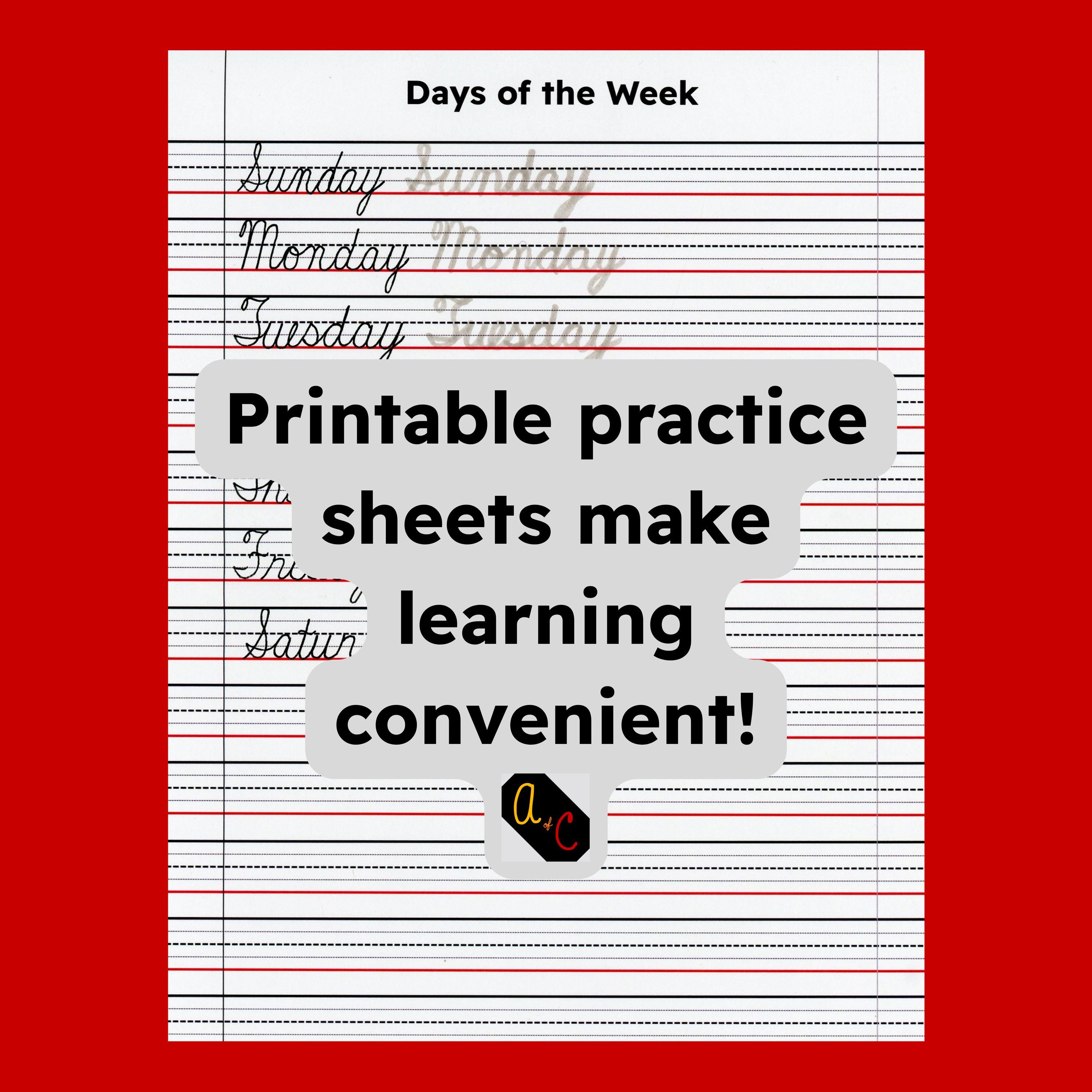 Cursive Practice Worksheet for Days of the Week. With Video Tutorial ...
