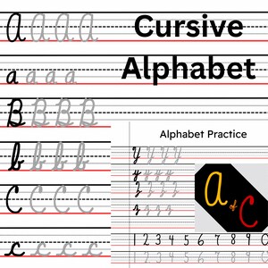 Hojas de práctica del alfabeto cursivo de Academy of Cursive, letras mayúsculas y minúsculas con videotutorial, cursiva estilo americano