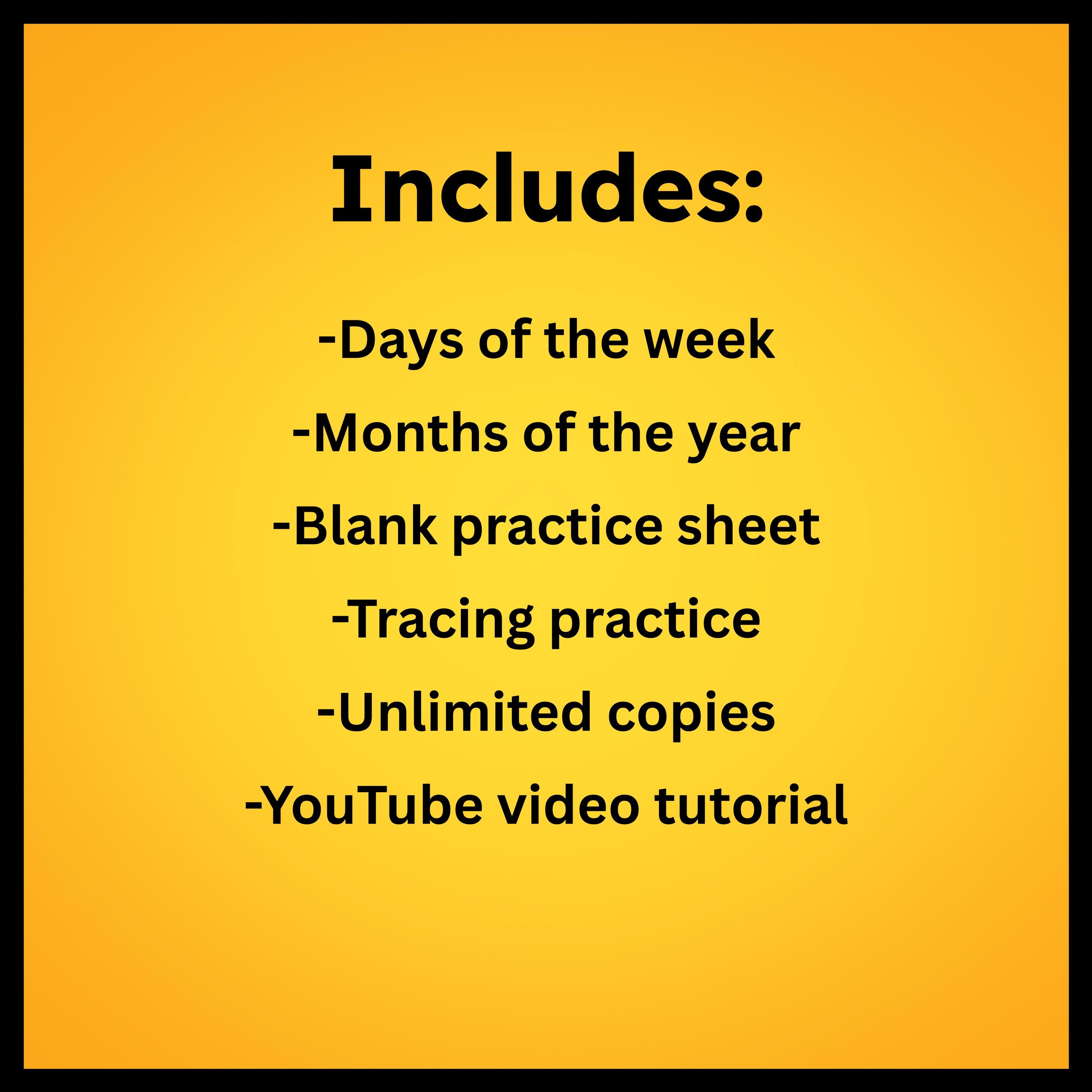 Cursive Practice Worksheet for Days of the Week. With Video Tutorial ...