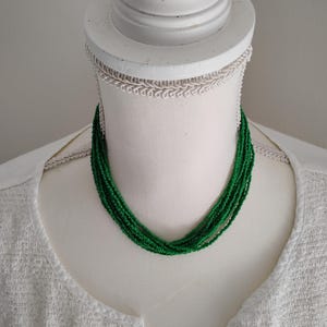 Handmade seed beaded necklace green beaded necklace multiple strands layering necklace casual jewelry beaded necklace modern jewelry