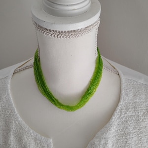 Handmade shiny green seed beaded necklace