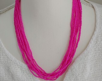 Collier En Perles De Rocailles Rose Vif - Neuf Avec étiquettes - Sans Marque - Bijou Fantaisie Coloré