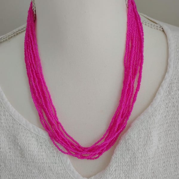 Hot pink seed beaded necklace.