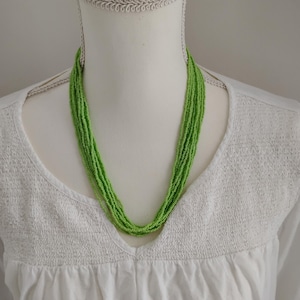 Lime green layering seed beaded necklace.