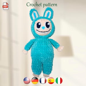 Labubu Crochet Pattern - Smiling Bunny - Amigurumi Plushies - Rabbit Plushie Pattern - Ugly sweetie Lafufu - PDF tutorial