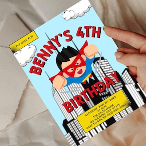 Editable Superhero Birthday Invitation, Super Hero Boy Birthday Invite, Birthday Hero Invitation Template, Red Blue Hero Theme Invite, Kids