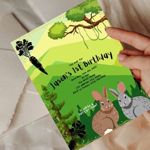 Editable Bunny Forest Birthday Invitation, Animal Bunny Rabbit Birthday Invite, Kids Birthday Rabbit Invitation Template, Bunny Invite