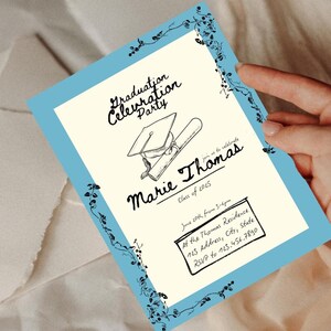 Editable Graduation Party Invitation, Hand-Drawn Graduation Invite, Grad Party Invitation Template, Cute Girly High School Party Invite