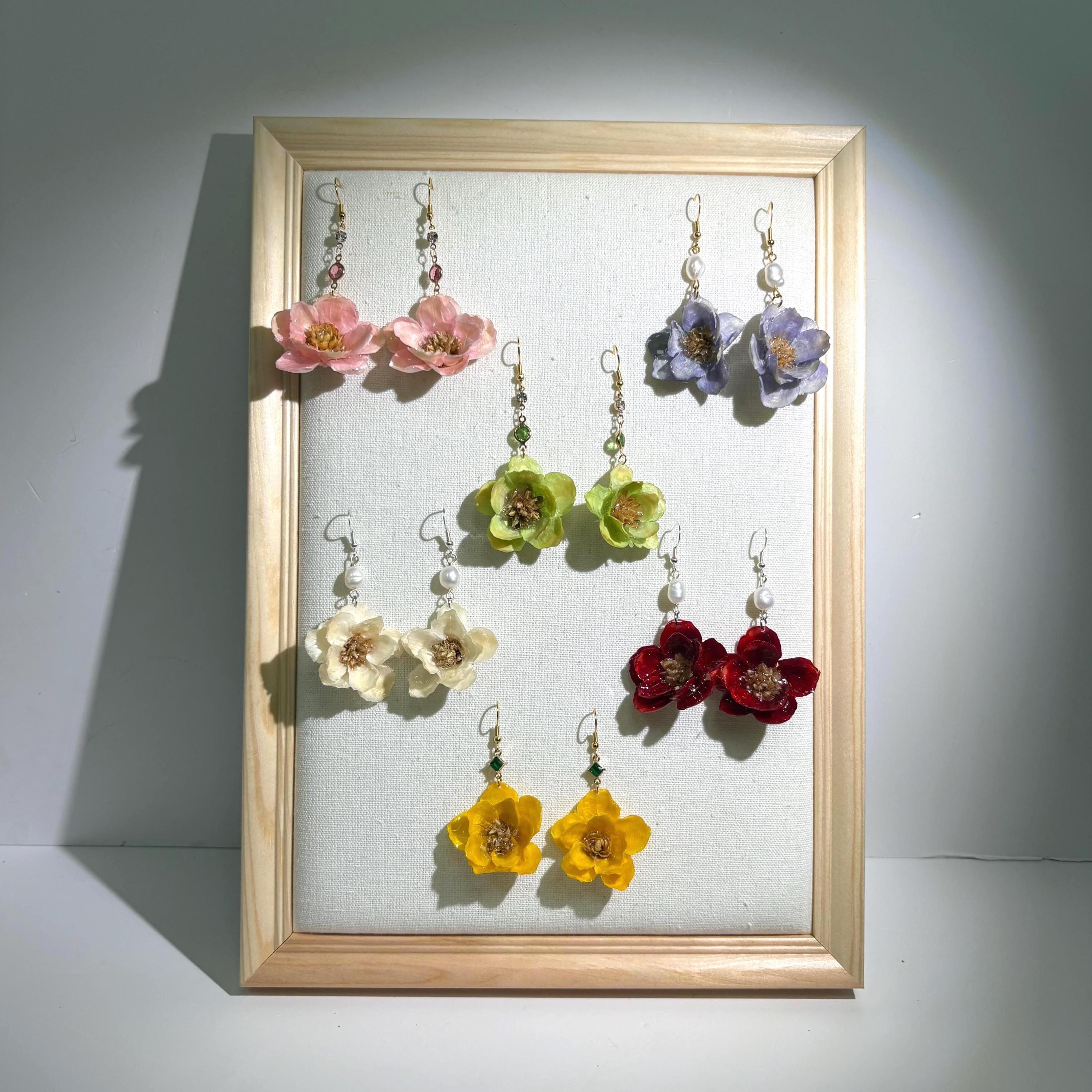 Real Pressed Anemone Flower Earrings: Handmade Resin Dangle
