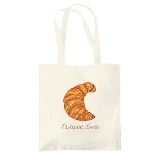 Tragetasche Croissant Lover | naturweiß | nachhaltige Baumwoll-Stofftasche | Croissant Design