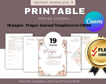 19-Page Printable Prayer Journal, Editable Canva Template (Digital Download)
