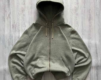 nike mini swoosh oversized cropped grey zip through hoodie