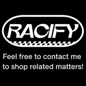 以下が含まれることがあります： 黒い背景に白い楕円の中に白い「RACIFY」ロゴ。ロゴの下には「お気軽にご連絡ください。ショッピング関連事項！」と書かれています。