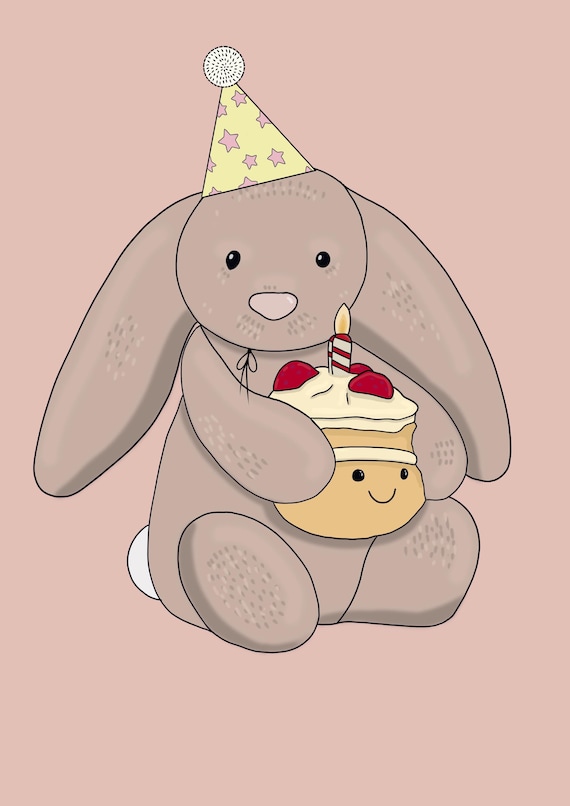 Jelly Cat Birthday Bunny Digital Art Set of 2 - Etsy