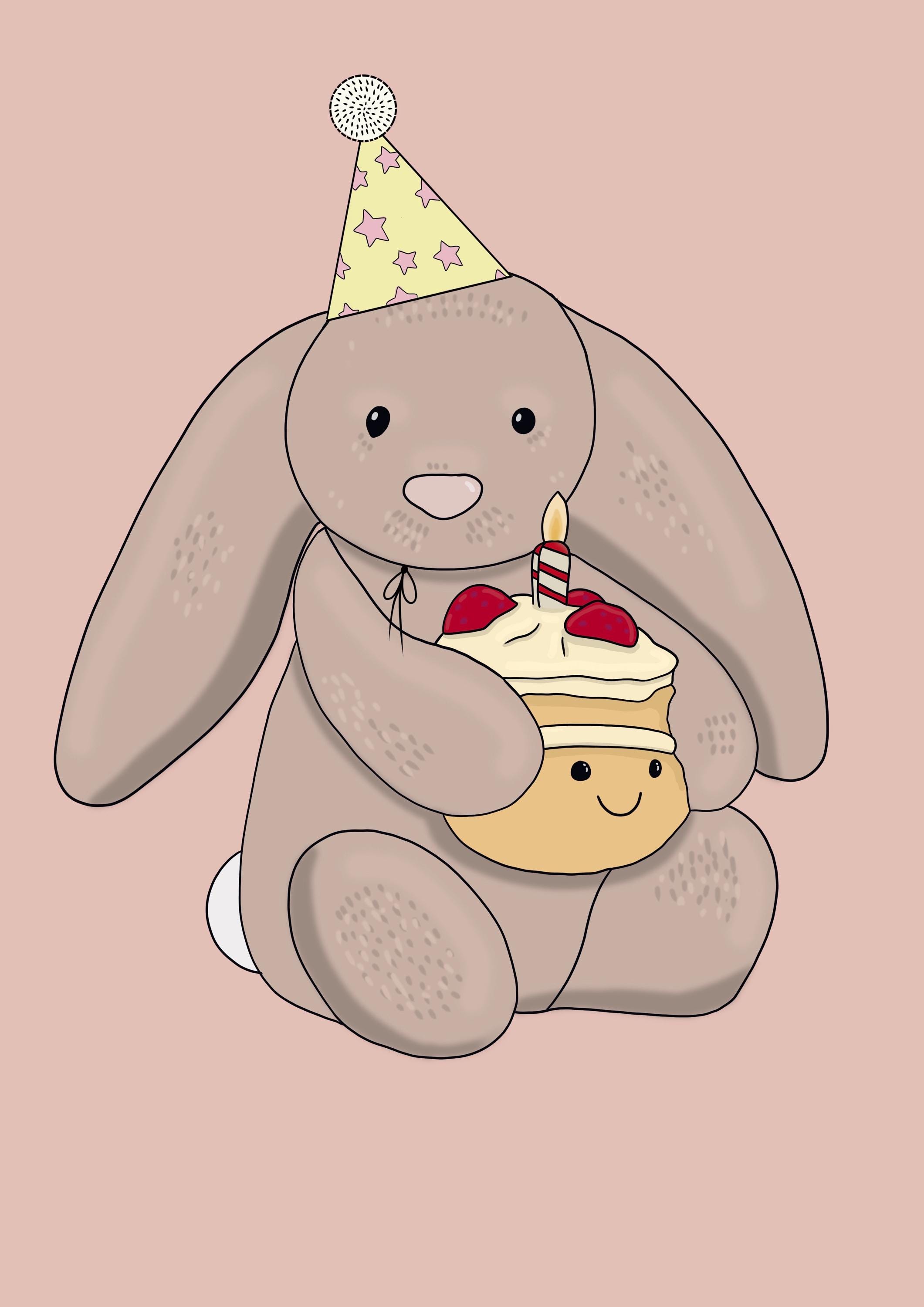 Jelly Cat Birthday Bunny Digital Art Set of 2 - Etsy