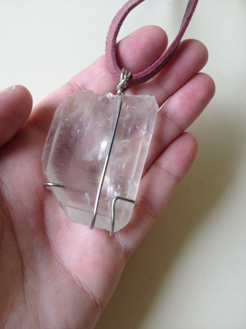 Large Clear Crystal on Leather Cord Jewelry Etsy