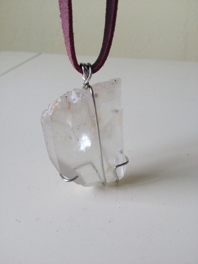 Large Clear Crystal on Leather Cord Jewelry Etsy