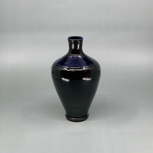 Black and cobalt blue vase -- handmade handthrown stoneware blackandblue chattered pottery