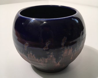 Ceramic bowl - cobalt blue and brown, handthrown, medium-size