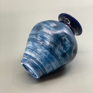 Denim and royal blue vase - handthrown matte and glossy blue wabisabi vase