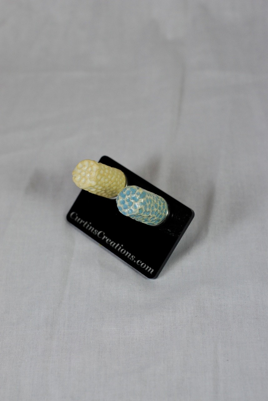 Pair of ceramic "cork" bottle stoppers - two of a kind  - handmade in Burlington VT