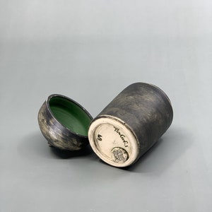 Grey lidded jar with surprise green inside. Handmade ceramic container, jartifact 69 urn stash jar image 3