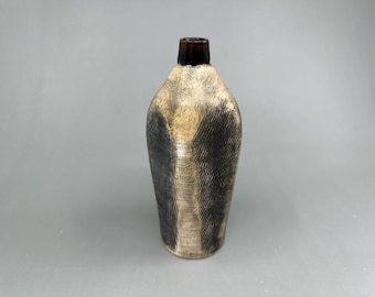 Weathered black vase bottle - stunning handthrown ancient ceramic artifact-like container - home decor