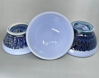 Small light blue and cobalt bowls - handthrown ceramic stoneware chattered surface