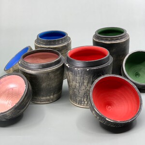 Grey lidded jar with surprise green inside. Handmade ceramic container, jartifact 69 urn stash jar image 7