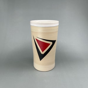 White black red geometric unique ceramic vase - handmade stoneware pottery