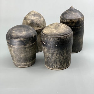 Grey lidded jar with surprise green inside. Handmade ceramic container, jartifact 69 urn stash jar image 6